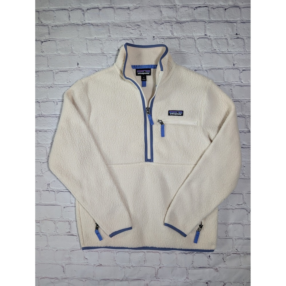 Patagonia Retro Pile Fleece Pullover Women S Polyester Cream Blue Quarter Zip